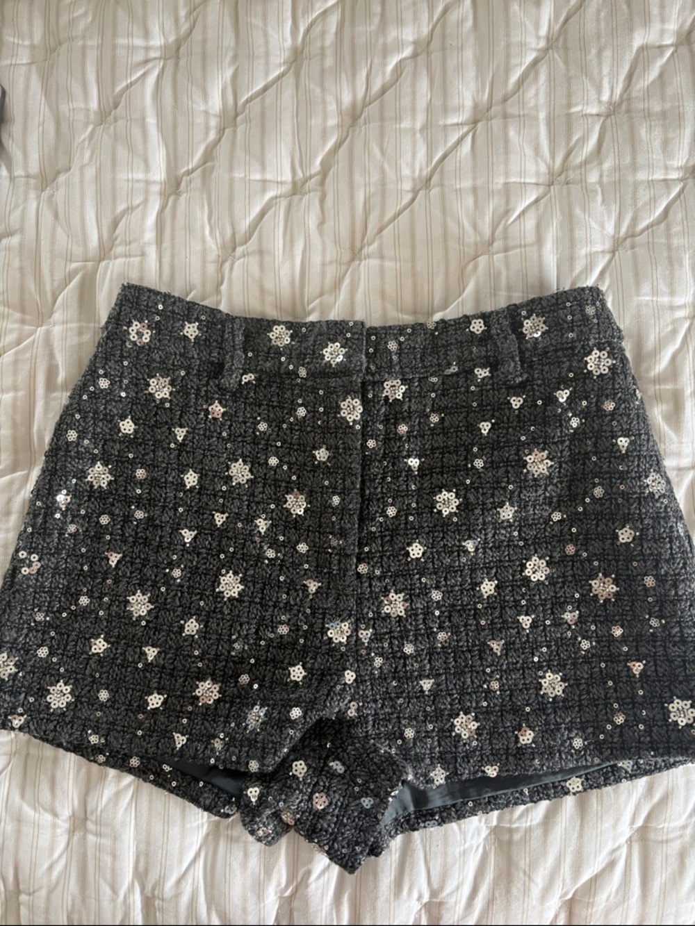 Astr Black Sequin Tweed High Waist Shorts